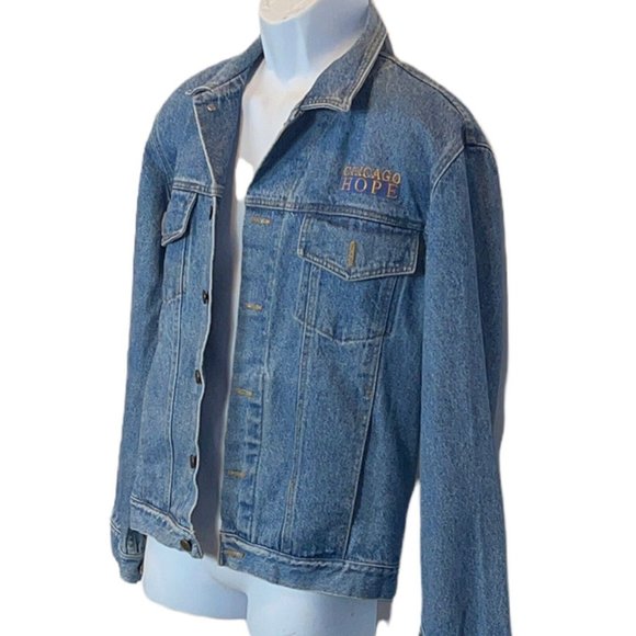 Vintage Unbranded Men's Embroidered "Chicago Hope" 2 Denim Jean Jacket Large L - Picture 2 of 10